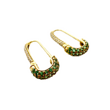 Diamond and Emerald Paper Clip Hoop Earrings (Green)