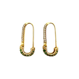 Diamond and Emerald Paper Clip Hoop Earrings (Green)