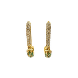 Diamond and Emerald Paper Clip Hoop Earrings (Green)