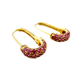 Diamond and Pink Sapphire Paper Clip Hoop Earrings (Red)