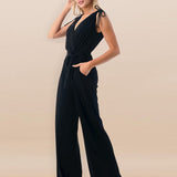CLASSIC NOIR TIE-SHOULDER JUMPSUIT ELIETTE FOR WOMEN - BLACK