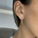 Diamond and Emerald Paper Clip Hoop Earrings (Green)