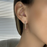 Diamond and Pink Sapphire Paper Clip Hoop Earrings (Red)