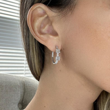 Diamond and Baguette Oval Hoop Earrings (White Gold)