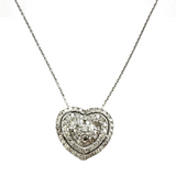 Baguette and Diamond Heart Pendant Necklace (White Gold)