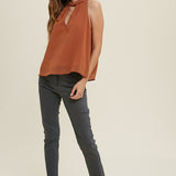 EARTHY RUST HALTER-NECK BLOUSE VIOLA FOR A TOUCH OF ELEGANCE - BROWN