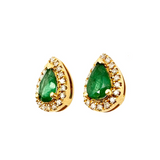 Emerald Pear Stud with Diamond Halo