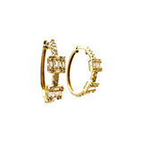 Diamond and Baguette Oval Hoop Earrings (Yellow Gold)