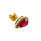 Ruby Pear Stud with Diamond Halo