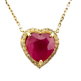 Ruby Heart with Diamond Halo Pendant Necklace