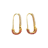 Diamond and Pink Sapphire Paper Clip Hoop Earrings (Red)