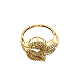 Baguette and Diamond Leaves Ring - Yellow Gold