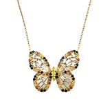 Diamond and Rainbow Sapphire Butterfly Pendant Necklace