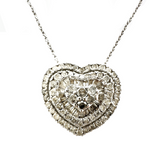 Baguette and Diamond Heart Pendant Necklace (White Gold)