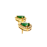 Emerald Pear Stud with Diamond Halo