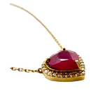 Ruby Heart with Diamond Halo Pendant Necklace