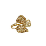 Baguette and Diamond Leaves Ring - Yellow Gold