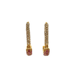 Diamond and Pink Sapphire Paper Clip Hoop Earrings (Red)