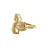 Baguette and Diamond Leaves Ring - Yellow Gold