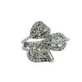 Baguette and Diamond Leaves Ring - White Gold