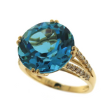 Round Blue Topaz and Half Eternity Diamond Cocktail Ring