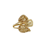 Baguette and Diamond Leaves Ring - Yellow Gold