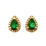 Emerald Pear Stud with Diamond Halo