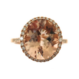 Round Morganite with Halo and Half Eternity Diamond Cocktail Ring