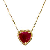 Ruby Heart with Diamond Halo Pendant Necklace