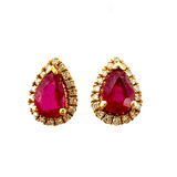 Ruby Pear Stud with Diamond Halo