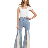 BOHO-CHIC LACE INSET FLARE JEANS GIORGIA IN TIMELESS BLUE FOR WOMEN