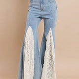 BOHO-CHIC LACE INSET FLARE JEANS GIORGIA IN TIMELESS BLUE FOR WOMEN