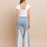 BOHO-CHIC LACE INSET FLARE JEANS GIORGIA IN TIMELESS BLUE FOR WOMEN