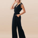 CLASSIC NOIR TIE-SHOULDER JUMPSUIT ELIETTE FOR WOMEN - BLACK