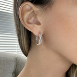 Diamond and Baguette Oval Hoop Earrings (White Gold)