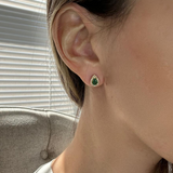 Emerald Pear Stud with Diamond Halo