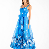 OCEANIC VISION SAILOR PRINT LONG MAXI MIDI DRESS SARAH - NAUTICAL NOVELTY FOR WOMEN - BLUE