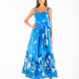 OCEANIC VISION SAILOR PRINT LONG MAXI MIDI DRESS SARAH - NAUTICAL NOVELTY FOR WOMEN - BLUE
