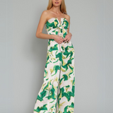 TROPICAL PARADISE STRAPLESS JUMPSUIT BRISA - GREEN