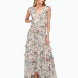 WHIMSICAL FLORAL CASCADE CHIFFON LONG MAXI DRESS HADASSAH - EFFORTLESS ELEGANCE FOR WOMEN - CREAM
