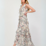 WHIMSICAL FLORAL CASCADE CHIFFON LONG MAXI DRESS HADASSAH - EFFORTLESS ELEGANCE FOR WOMEN - CREAM
