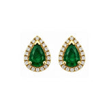 Earrings | Pear Emerald & Diamond, 14k Yellow Gold | Martinela