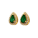 Earrings | Pear Emerald & Diamond, 14k Yellow Gold | Martinela