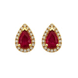 Earrings | Pear Ruby & Diamond, 14k Yellow Gold | Martinela