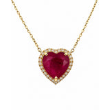 Necklace | Heart Ruby & Diamond, 14k Yellow Gold | Martinela