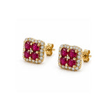 Earrings | Blossom Ruby & Diamond, 14k Yellow Gold | Martinela