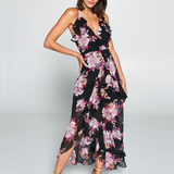 BLOOMING ELEGANCE RUFFLE MAXI DRESS YAEL FOR WOMEN - BLACK, PURPLE, PINK