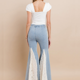 BOHO-CHIC LACE INSET FLARE JEANS GIORGIA IN TIMELESS BLUE FOR WOMEN