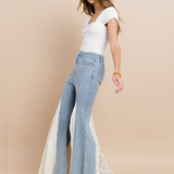 BOHO-CHIC LACE INSET FLARE JEANS GIORGIA IN TIMELESS BLUE FOR WOMEN