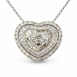 Baguette and Diamond Heart Pendant Necklace (White Gold)